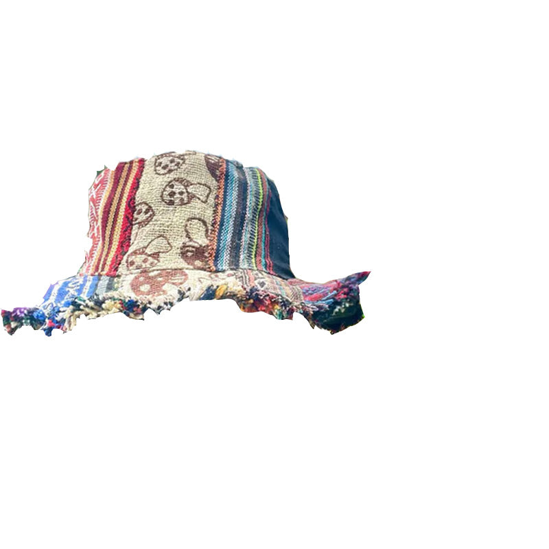 Patchwork Multicolored Mushroom Hemp Hat with Pocket