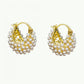 💎 Faux Pearl Basket Hoop Earrings: Gold-Tone, Weave Design, Secure Clasp, French Elegance