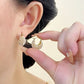 💎 Faux Pearl Basket Hoop Earrings: Gold-Tone, Weave Design, Secure Clasp, French Elegance