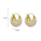 💎 Faux Pearl Basket Hoop Earrings: Gold-Tone, Weave Design, Secure Clasp, French Elegance