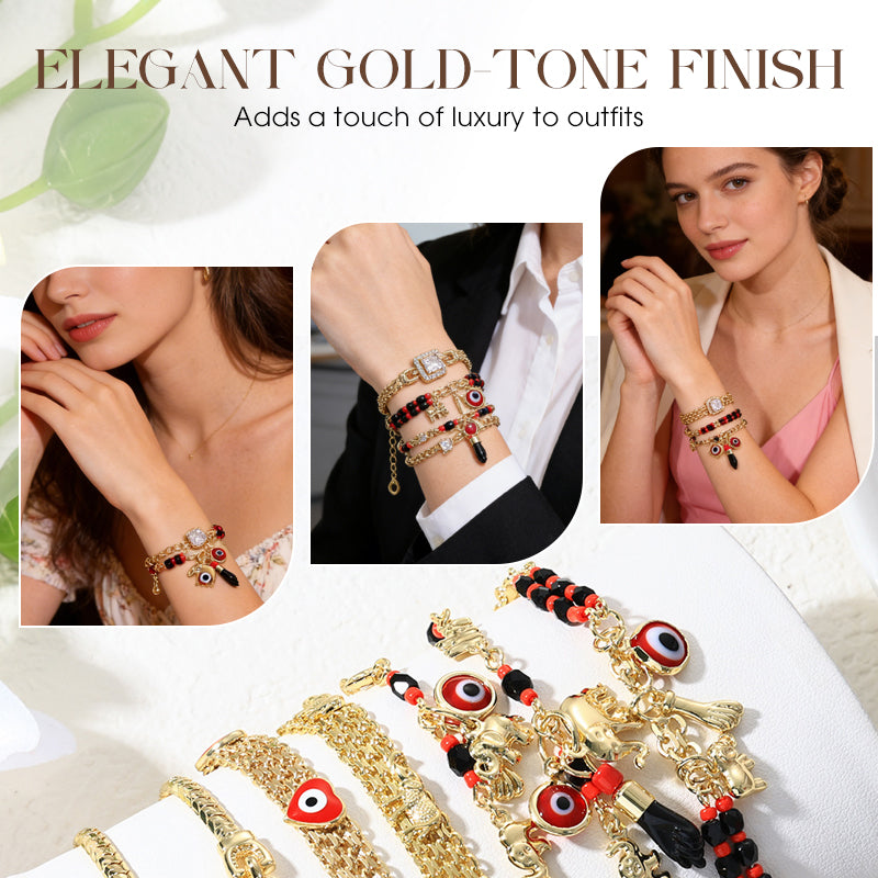 📿 50% OFF NOW! 🐘 Bohemian Evil Eye Bracelet – Elephant & Hamsa Charms – Gold-Tone & Adjustable ✨