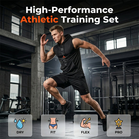 🏃 50% OFF NOW! 💪 Men’s Sleeveless Hoodie & Shorts Set – Athletic & Casual Fit – Breathable & Quick-Dry 🏋️‍♂️