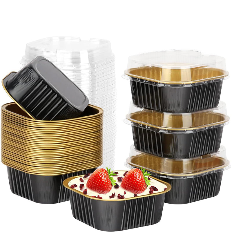🍰 Disposable Mini Cake Pans Set – 50% OFF! Foil bakeware with plastic lids, 5oz portions – easy clean-up for parties & gifting. ⚡