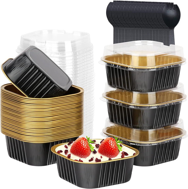 🍰 Disposable Mini Cake Pans Set – 50% OFF! Foil bakeware with plastic lids, 5oz portions – easy clean-up for parties & gifting. ⚡