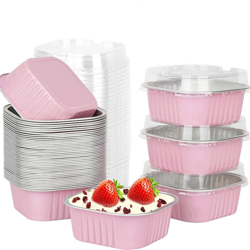 🍰 Disposable Mini Cake Pans Set – 50% OFF! Foil bakeware with plastic lids, 5oz portions – easy clean-up for parties & gifting. ⚡