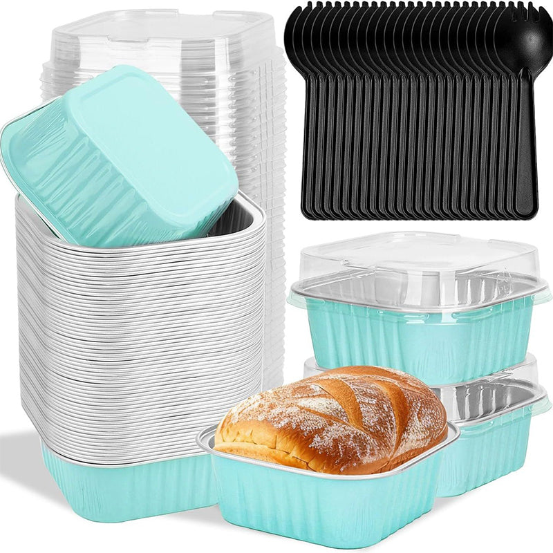 🍰 Disposable Mini Cake Pans Set – 50% OFF! Foil bakeware with plastic lids, 5oz portions – easy clean-up for parties & gifting. ⚡