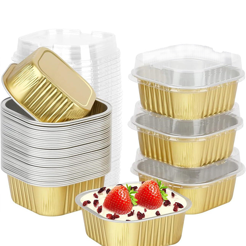 🍰 Disposable Mini Cake Pans Set – 50% OFF! Foil bakeware with plastic lids, 5oz portions – easy clean-up for parties & gifting. ⚡