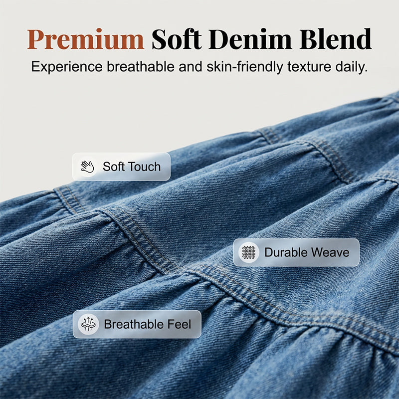 📢📢30% OFF !! ⏰Women's High Waisted Tiered A-Line Denim Maxi Skirt