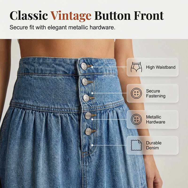 📢📢30% OFF !! ⏰Women's High Waisted Tiered A-Line Denim Maxi Skirt