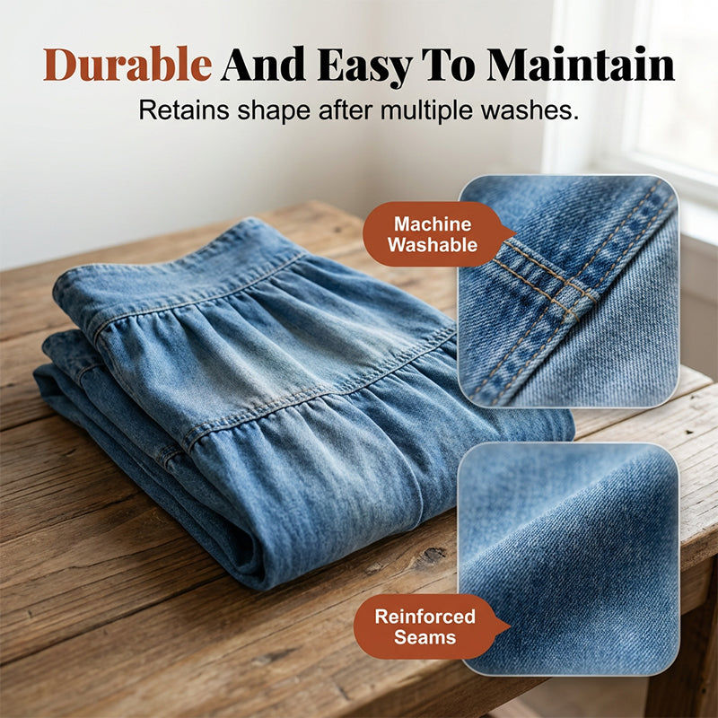 📢📢30% OFF !! ⏰Women's High Waisted Tiered A-Line Denim Maxi Skirt