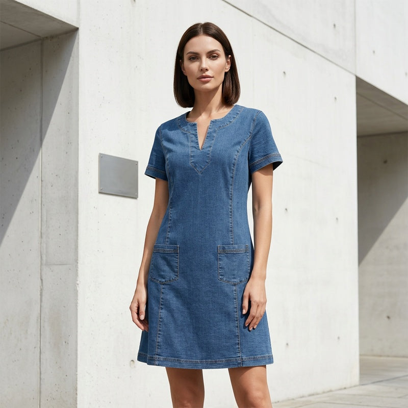 👗 40% OFF NOW!✨ Women's Denim Dress – V-Neck & Short Sleeve – Casual Summer Style – Comfortable & Versatile Jean Dress 👖