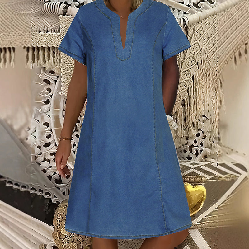 👗 40% OFF NOW!✨ Women's Denim Dress – V-Neck & Short Sleeve – Casual Summer Style – Comfortable & Versatile Jean Dress 👖