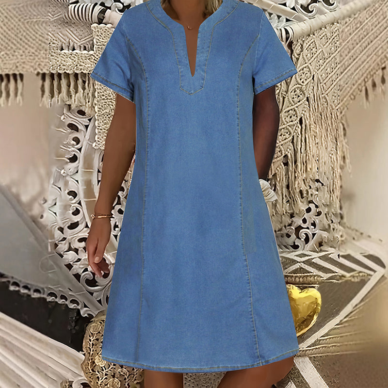 👗 40% OFF NOW!✨ Women's Denim Dress – V-Neck & Short Sleeve – Casual Summer Style – Comfortable & Versatile Jean Dress 👖