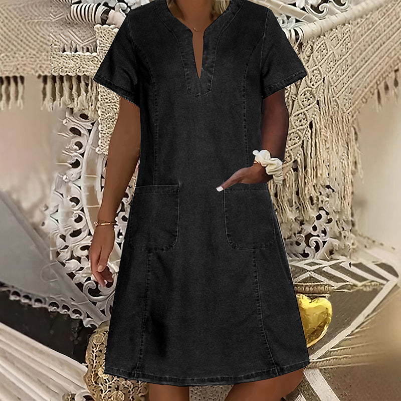 👗 40% OFF NOW!✨ Women's Denim Dress – V-Neck & Short Sleeve – Casual Summer Style – Comfortable & Versatile Jean Dress 👖