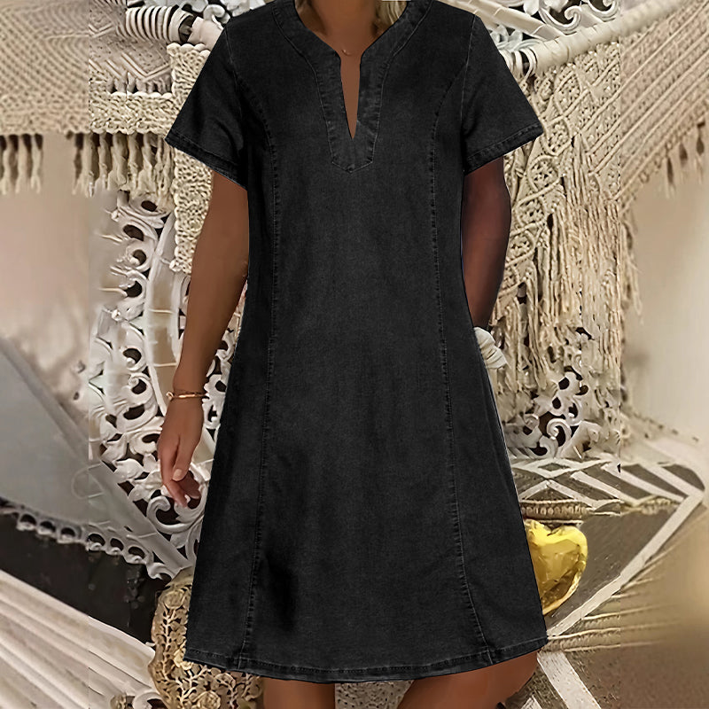 👗 40% OFF NOW!✨ Women's Denim Dress – V-Neck & Short Sleeve – Casual Summer Style – Comfortable & Versatile Jean Dress 👖