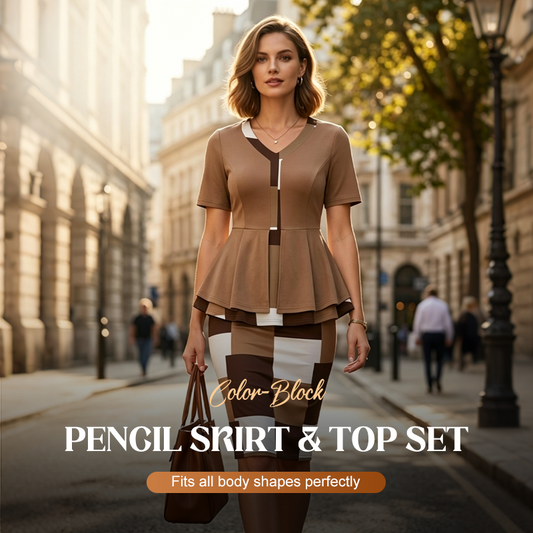 👗LIMITED TIME 50% OFF!🔥50K+ SOLD!  🎨 Color Block Pencil Skirt & Top Set – Figure-flattering, stylish & perfect for office, dinner or special occasions – versatile combo 🔥