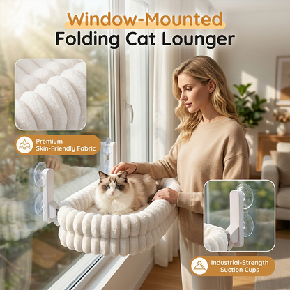 ⏳🔥LIMITED-TIME 50% OFF! ⏰🐱Foldable Suction Cat Window Hammock |Folds Flat Against the Window When Not in Use☁️