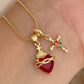 Sacred Heart & Rose Cross Pendant Necklace