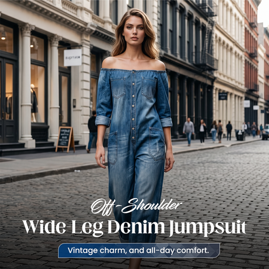 📢📢50% OFF !! ⏰Off-Shoulder Wide-Leg Denim Jumpsuit