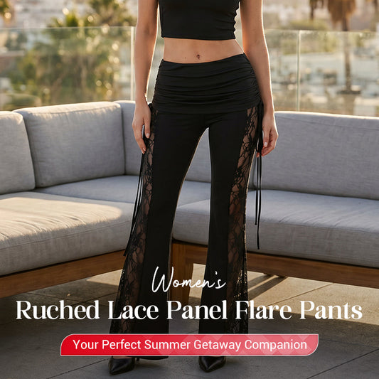 📢📢35% OFF !! ⏰Women's Ruched Lace Panel Flare Pants