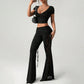 📢📢35% OFF !! ⏰Women's Ruched Lace Panel Flare Pants