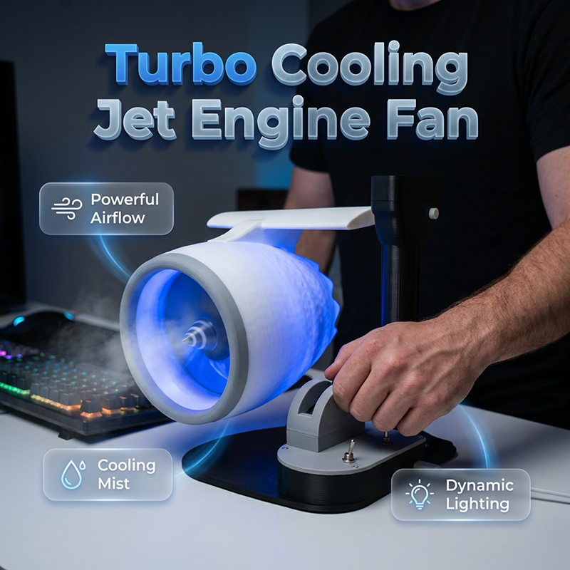🥳2026 HOT SALE🥳💞50K+ SOLD!✨ 50% OFF! ✈️ Jet Engine Desktop Fan with Cooling Mist – Turbo Airflow, LED Neon Glow, Mechanical Throttle – 3D Printed Aviation Design – for Gaming, Work & Tech Lovers