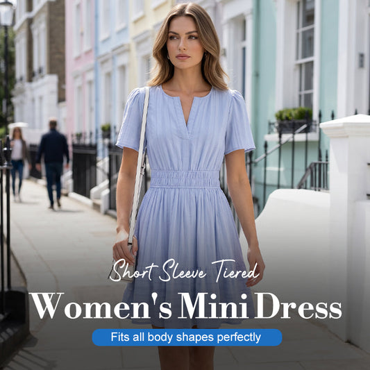 👗 50% OFF NOW! 🌸 Women's Short Sleeve Tiered Mini Dress – Flowy, flattering & perfect for summer parties, beach days or casual outings ☀️