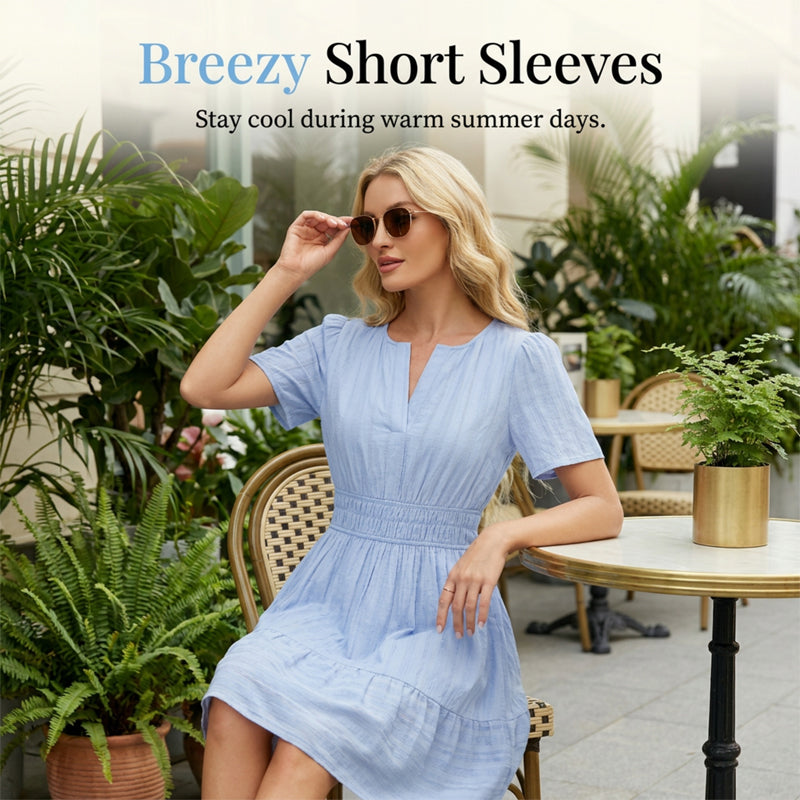 👗 50% OFF NOW! 🌸 Women's Short Sleeve Tiered Mini Dress – Flowy, flattering & perfect for summer parties, beach days or casual outings ☀️