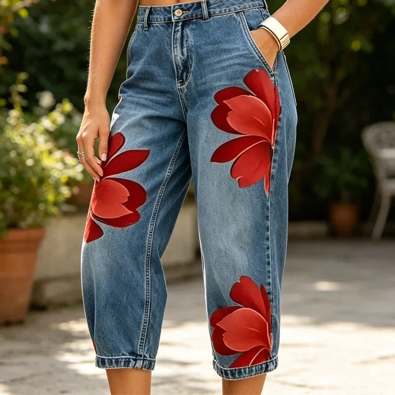 🎁2026 New Arrivals 50% OFF💥 Women's Floral Wide-Leg Jeans – Unique Appliqué, Soft, 6 Colors 🌸