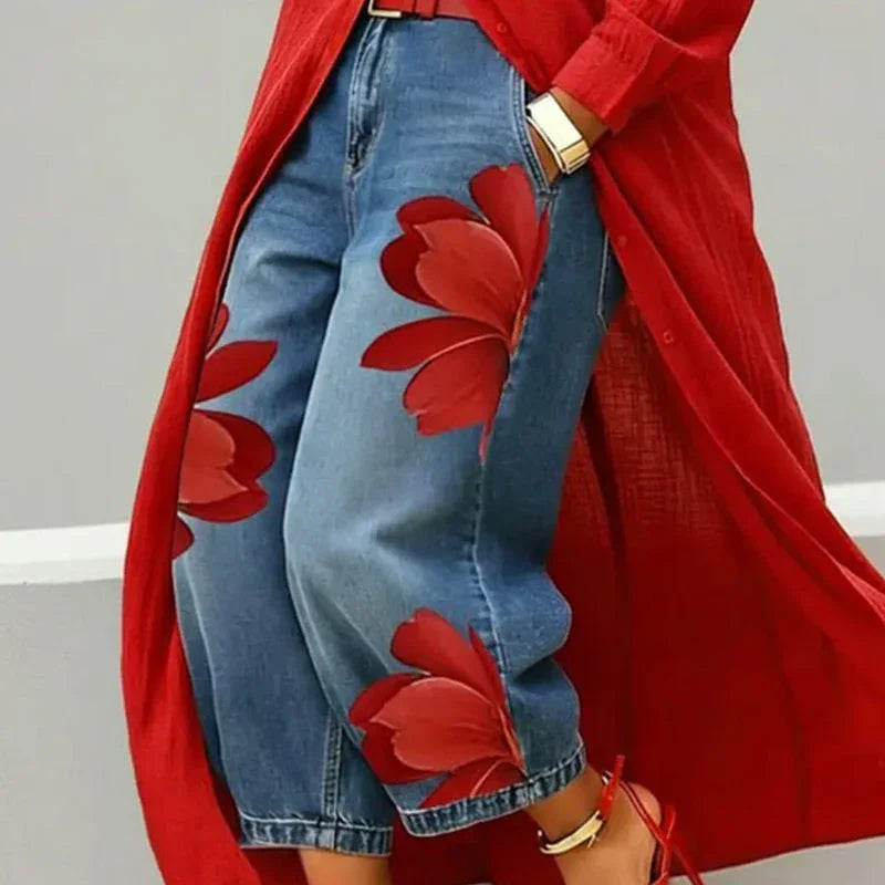 🎁2026 New Arrivals 50% OFF💥 Women's Floral Wide-Leg Jeans – Unique Appliqué, Soft, 6 Colors 🌸