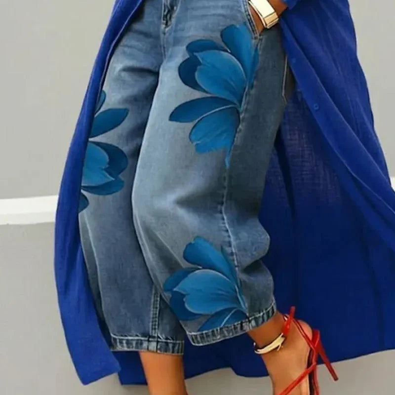🎁2026 New Arrivals 50% OFF💥 Women's Floral Wide-Leg Jeans – Unique Appliqué, Soft, 6 Colors 🌸