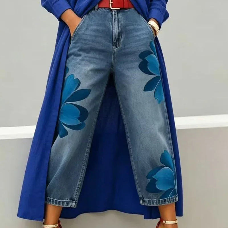 🎁2026 New Arrivals 50% OFF💥 Women's Floral Wide-Leg Jeans – Unique Appliqué, Soft, 6 Colors 🌸