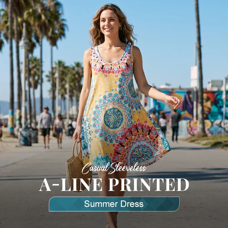 🎁2026 New Arrivals 52% OFF💥Casual Sleeveless A-Line Printed Summer Dress