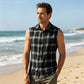 👔 50% OFF NOW!🔥 Men's Plaid Sleeveless Shirt – Raw Edges & Button-Down – 7 Colors Available 🕶️