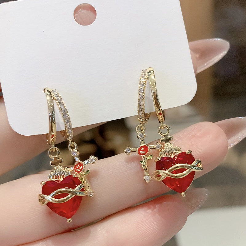 💍 40% OFF! ✨ Red Heart & Cross Earrings – Vintage-Inspired, Dainty, Symbolic ✝️