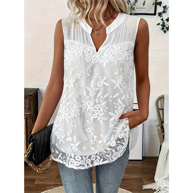 🌸 50% OFF NOW!✨ Women’s Chic Floral Lace Sleeveless Shirt – Elegant V-Neck & Romantic – Wardrobe Staple 🕊️