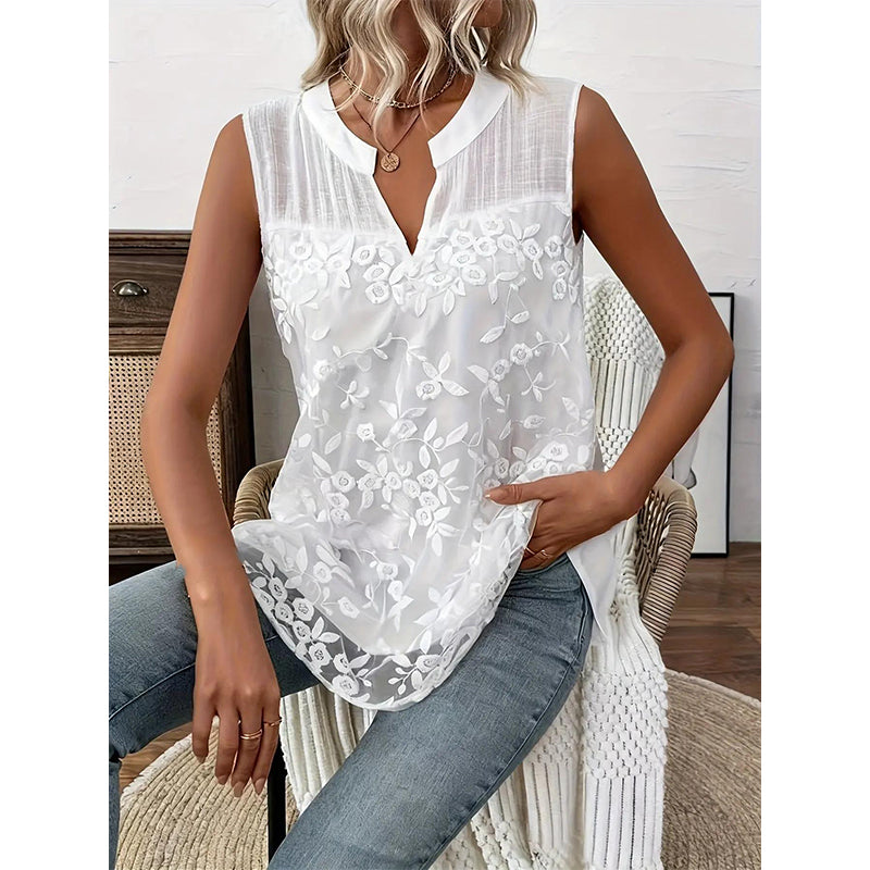 🌸 50% OFF NOW!✨ Women’s Chic Floral Lace Sleeveless Shirt – Elegant V-Neck & Romantic – Wardrobe Staple 🕊️