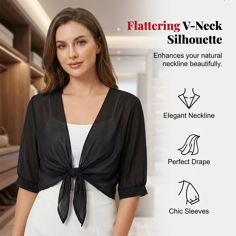 📢📢50% OFF !! ⏰Women's Elegant Chiffon Tie-Front Cropped Top