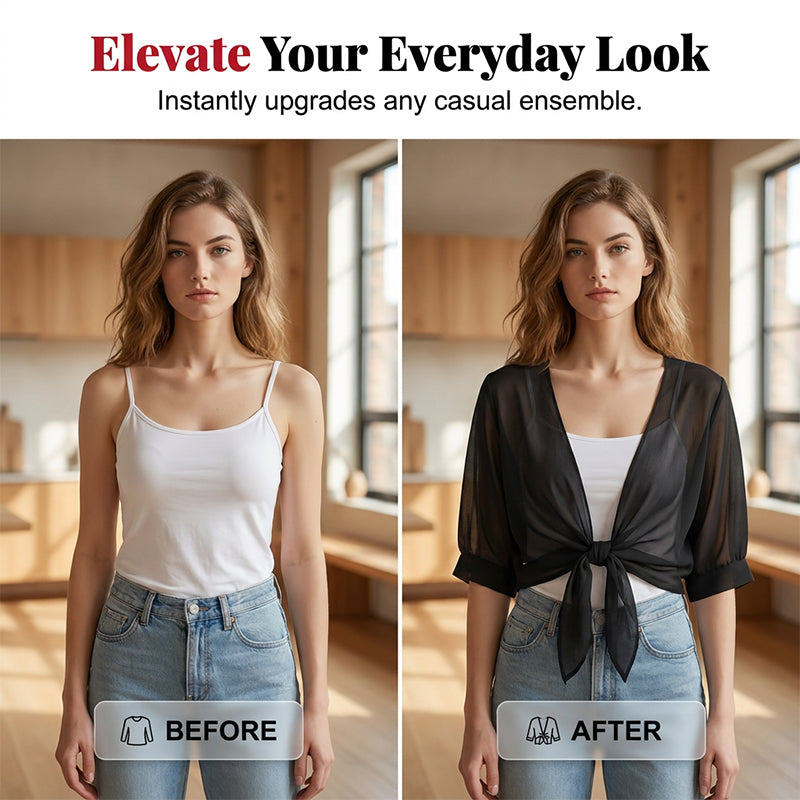 📢📢50% OFF !! ⏰Women's Elegant Chiffon Tie-Front Cropped Top