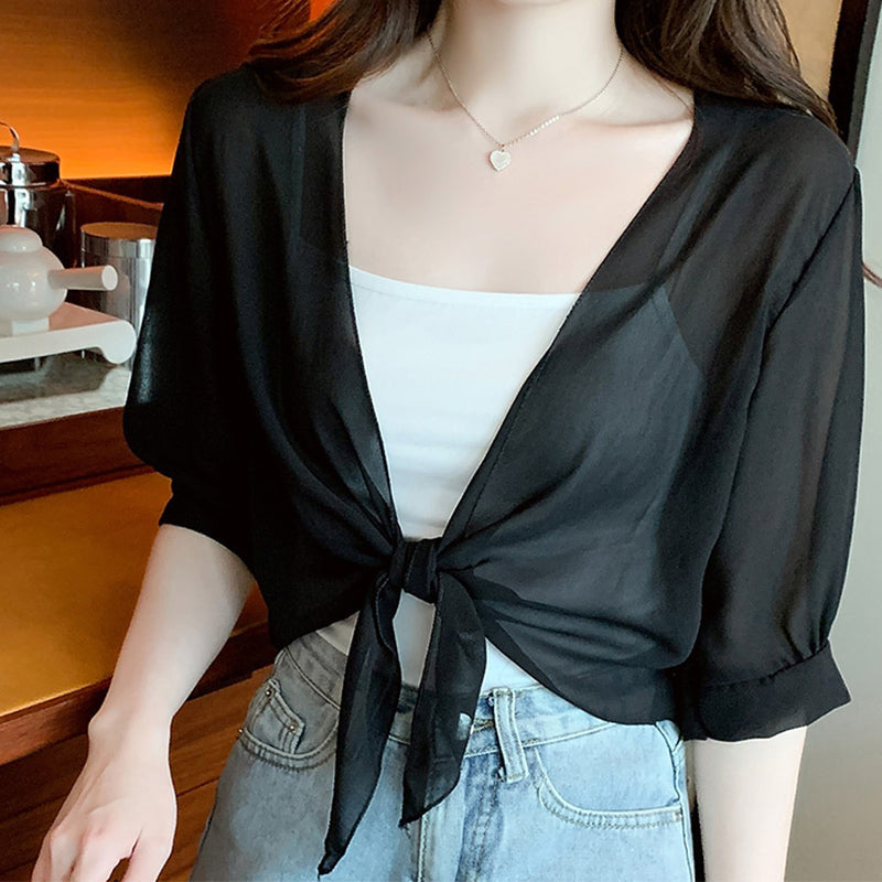 📢📢50% OFF !! ⏰Women's Elegant Chiffon Tie-Front Cropped Top