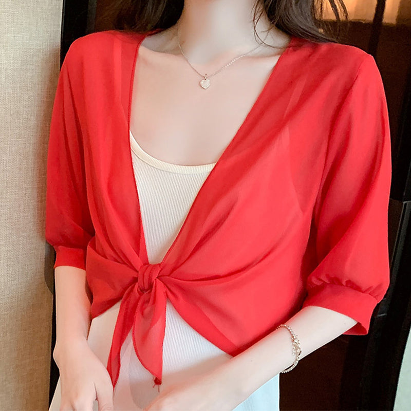 📢📢50% OFF !! ⏰Women's Elegant Chiffon Tie-Front Cropped Top
