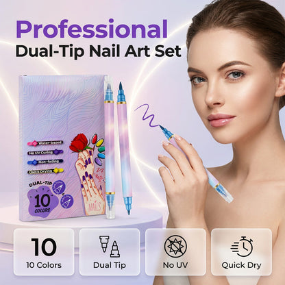 🥳2026 HOT SALE🥳💞50K+ SOLD! 💅🎨 50% OFF! 10-Color Dual-Tip Nail Art Markers – fine & bold tips for easy DIY designs. Quick-dry, no UV lamp needed! Salon results at home! 🛡️✨