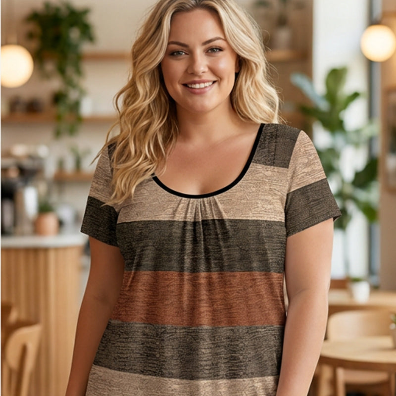 🏆LAST DAY SALE 50% OFF🔥Women's Plus Size Pleated Color Block T-Shirt