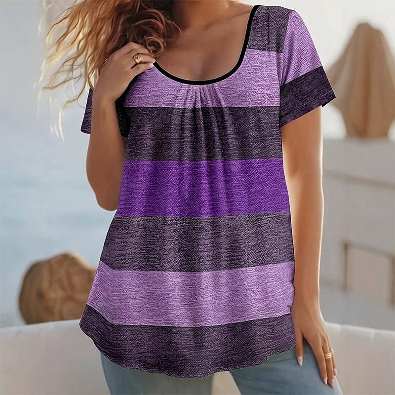 🏆LAST DAY SALE 50% OFF🔥Women's Plus Size Pleated Color Block T-Shirt
