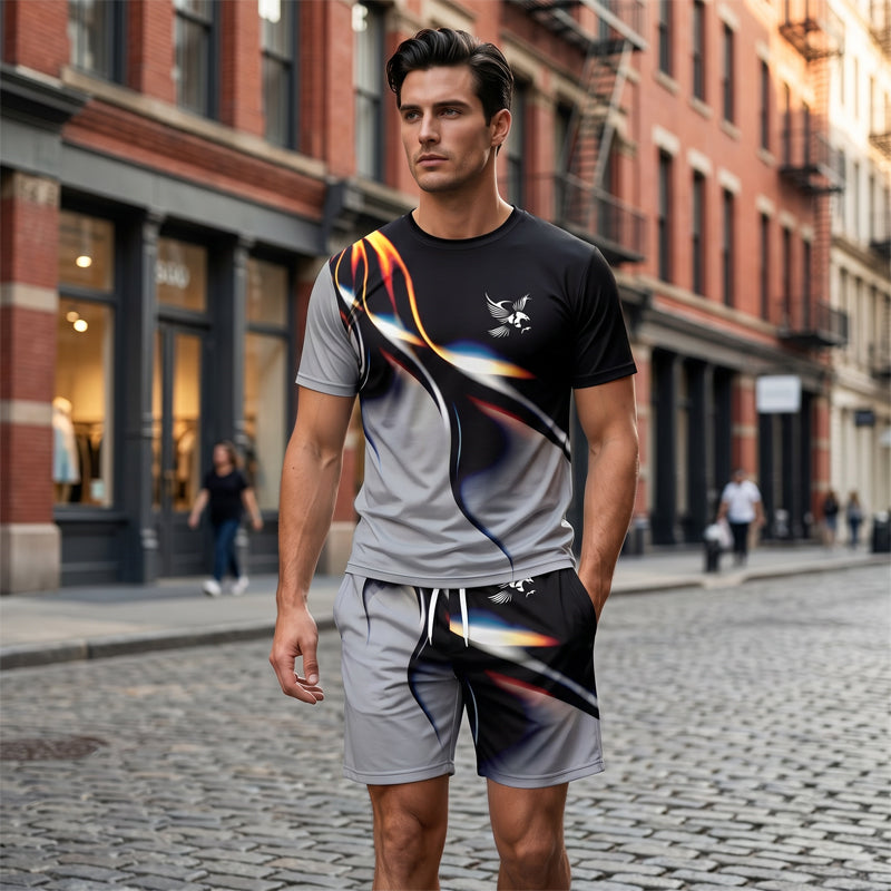 👕40% OFF!🍃Men's Abstract Print T-Shirt and Shorts Set