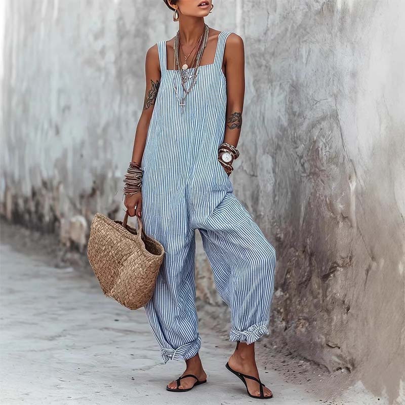 📢📢50% OFF !! ⏰Women's Casual Striped Spaghetti Strap Jumpsuit