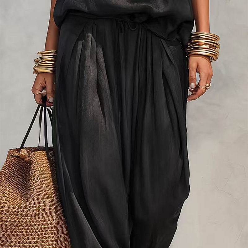 📢📢40% OFF !! ⏰ Sleeveless Cowl Neck Jumpsuit – Halter, Wide-Leg, Elegant 🍷
