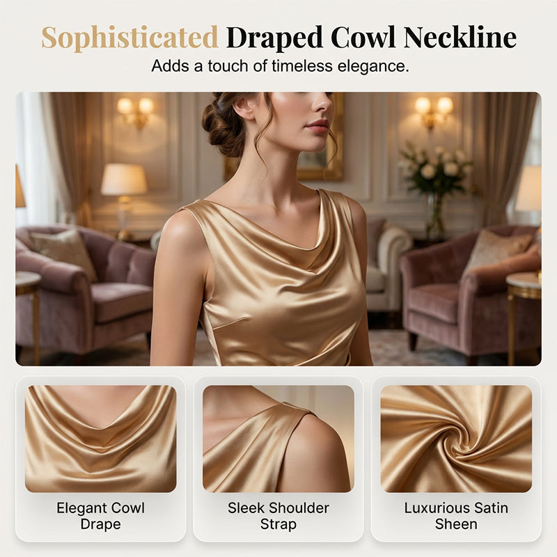 📢📢40% OFF !! ⏰ Women’s Sleeveless Cowl Neck Midi Dress – Elegant, Chic & Effortless ✨