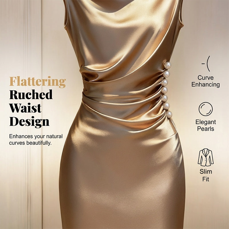 📢📢40% OFF !! ⏰ Women’s Sleeveless Cowl Neck Midi Dress – Elegant, Chic & Effortless ✨