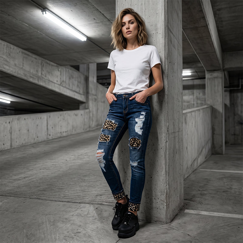 🔥While Supplies Last 40% OFF!🎉 Women's Leopard Patch Ripped Skinny Jeans